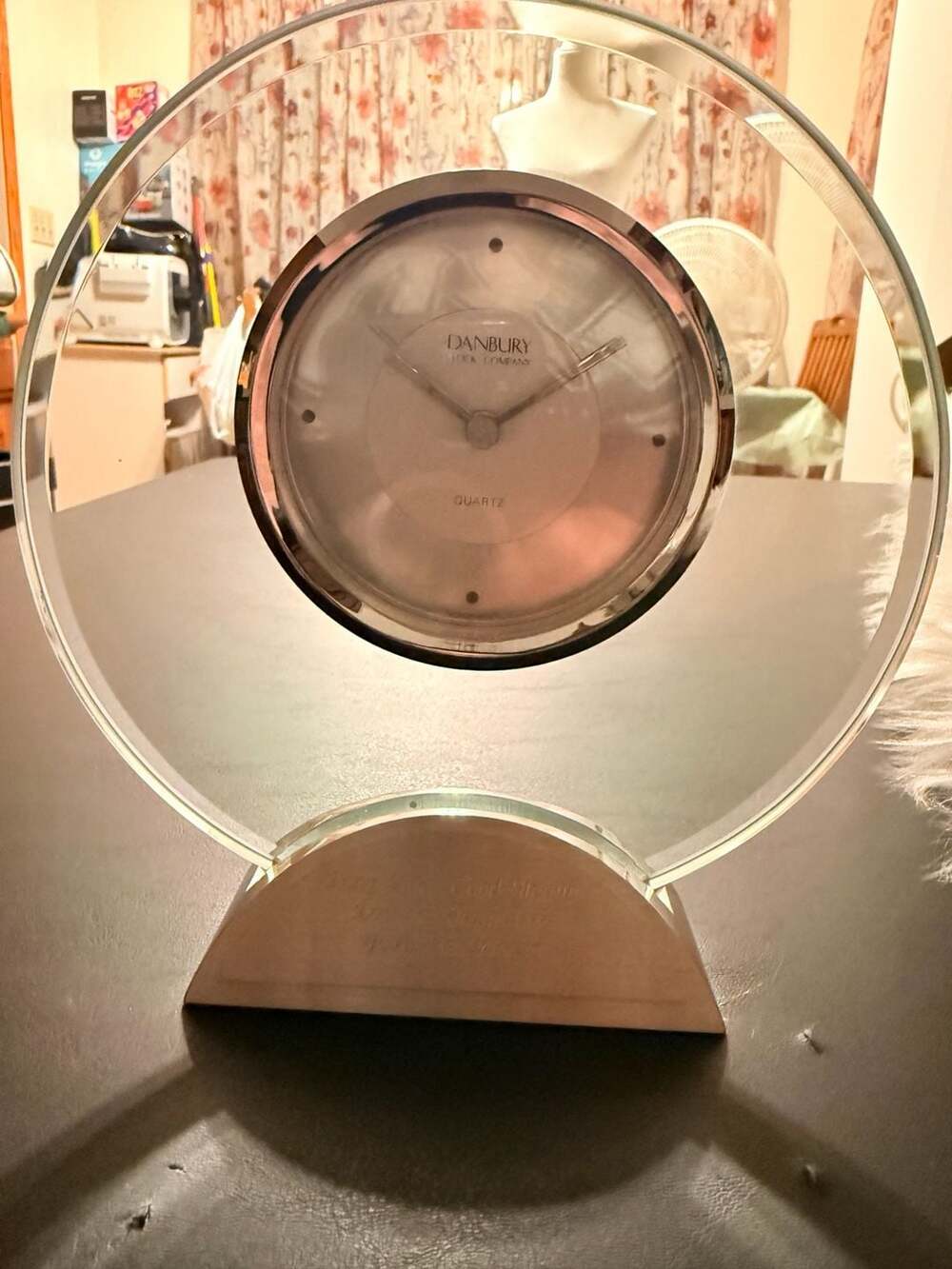 Danbury Clock Company Glass Table Quartz Clock Silver Base